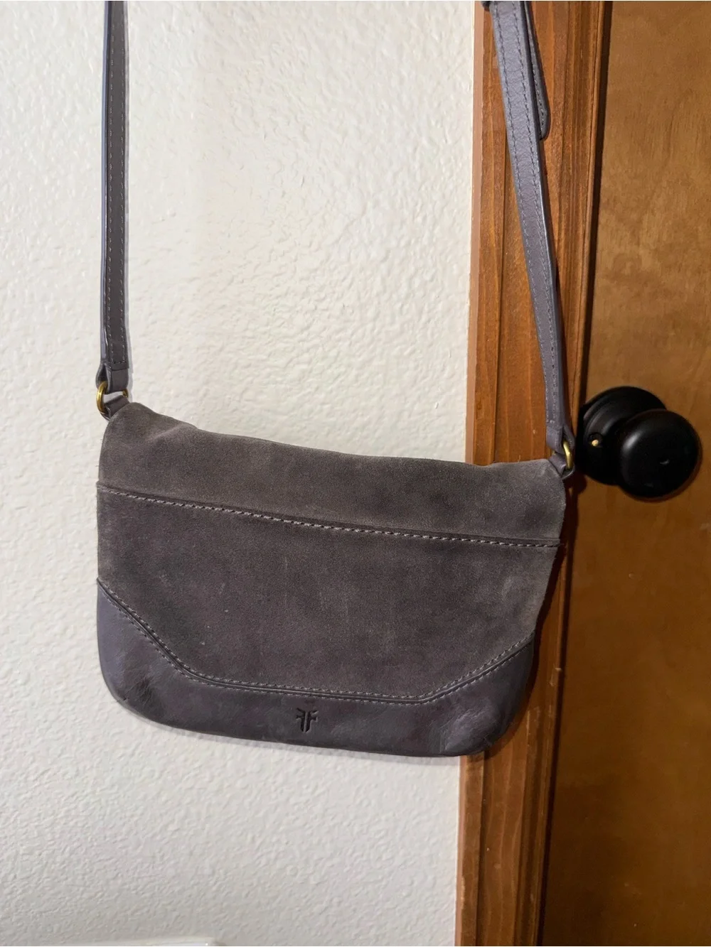Frye Leather Grey Suede Crossbody Bag with Tassel